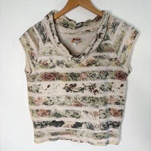 Vintage Mudd Y2K Tank Crop Rose Floral Distressed Tan Cowl Neck Women M